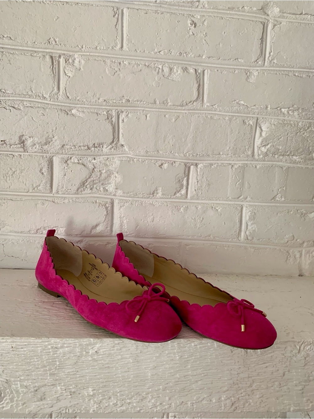Lands' End Fuchsia Pink Scalloped Bow Slip-On Ballet Flats Round Toe Women’s US9